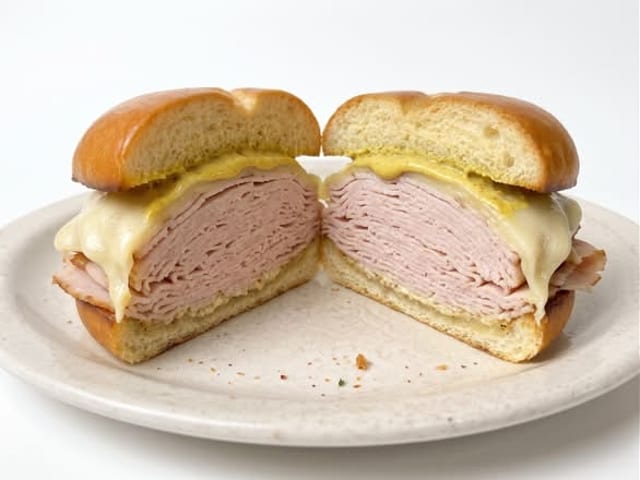 Hot Turkey, Melted Swiss & Yellow Mustard on Kaiser Roll.